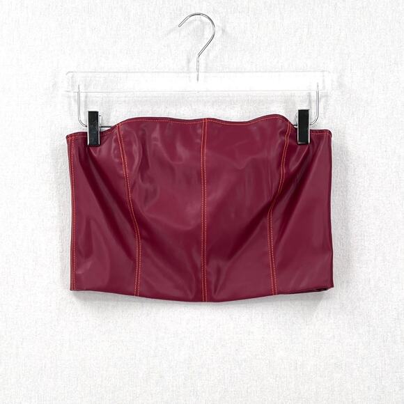 HOSBJERG Joe Dolly Tube Top Womens Medium Burgundy Faux Vegan Leather Strapless - Picture 2 of 11